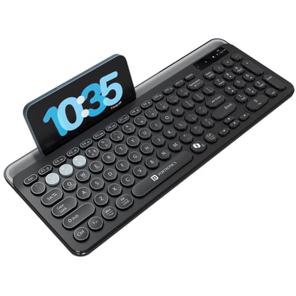 Portronics Bubble 3.0 Wireless Keyboard with Bluetooth + 2.4 GHz USB Receiver, Rechargeable Battery, Dual Height Adjustment, Multimedia Hotkeys with Numpad, for Laptop, PC, Smartphone, Tablet