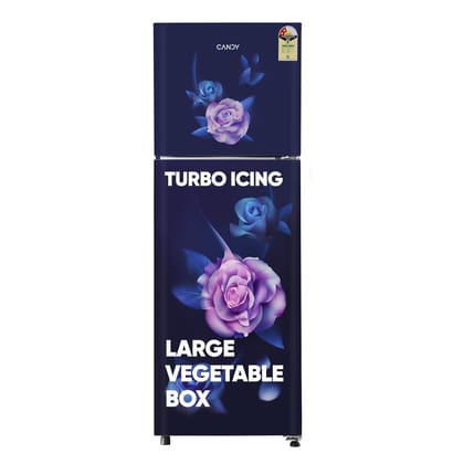 CANDY 240 L 2 Star Frost Free Double Door Refrigerator with Flower Pattern,Auto frost, large Fruit & Vegetable Space (Marine Blaze, CDD2652EMB) CANDY 240 L 2 Star Frost Free Double Door Refrigerator with Flower Pattern,Auto frost, large Fruit & Vegetable