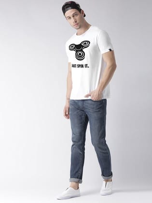 Young Trendz Bio-Wash Cotton Half Sleeve JUSTSPIN Graphic Printed WHITE T-Shirt-WHITE / Medium / 100% Bio Wash Cotton