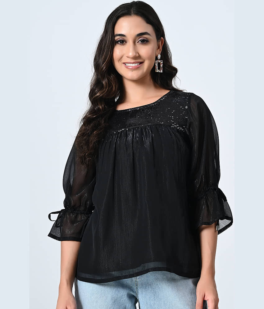 ALL WAYS YOU Black Georgette Women's Regular Top ( Pack of 1 )