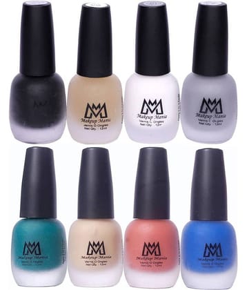 Makeup Mania Velvet Matte Nail Polish Combo Set of 8 Pcs, Nail Polish Set, Multicolor Nail Paint Combo (MM # 21-70)