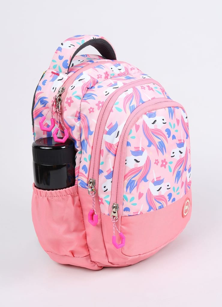 PB Pearlbags Tulip 12L Printed Backpack , 3 Compartments, Bottle Holder, Organizer, Premium Fabric, Water Resistant Anti Theft , School Bag for Boys and Girls