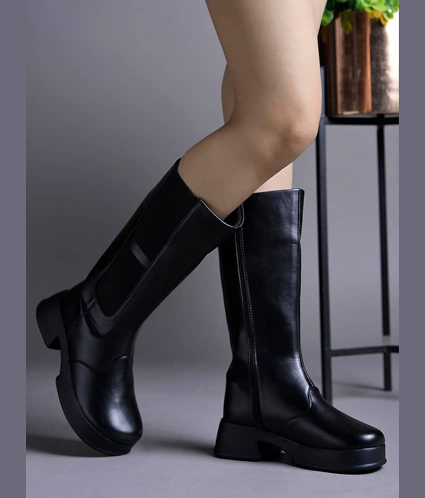 Shoetopia Black Women's Mid Calf Length Boots
