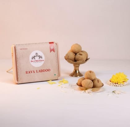 DESI MITAHARA's Rava Ladoo - Made with Rava, Caster Sugar & Cow Ghee - Traditional Indian Sweet - Healthy, Nutritious Snack - 480g Pack - No Artificial Colours - Suitable for All Ages