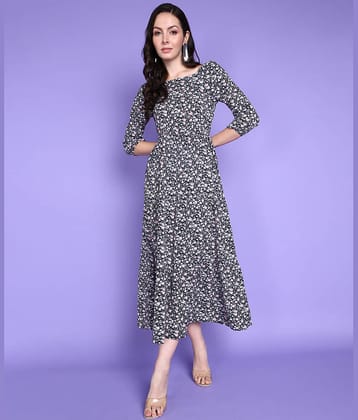 POPWINGS Women Polyester Printed A-line Dress ( Multi Color )