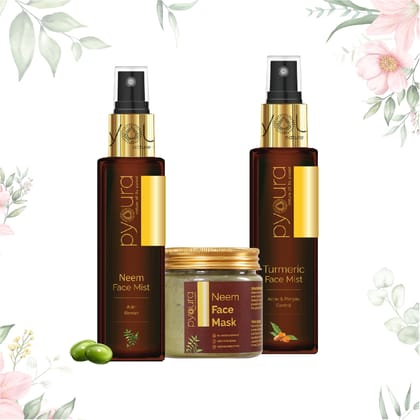 Clear Skin Face Kit <h4> Pure extracts of natural ingredients <h4> <h6> Pack of 2 Face Mists 100 ml and 1 Face Mask 35 gm <h6>-Turmeric+Neem