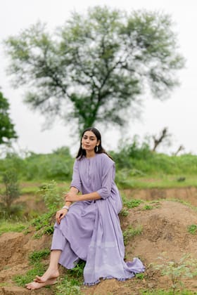 Pale Purple Kurta Set with Dupatta-M