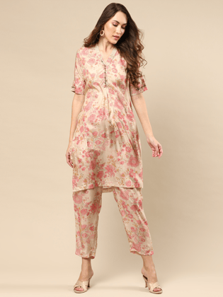 Printed Cotton Silk Kurta With Pant-XS