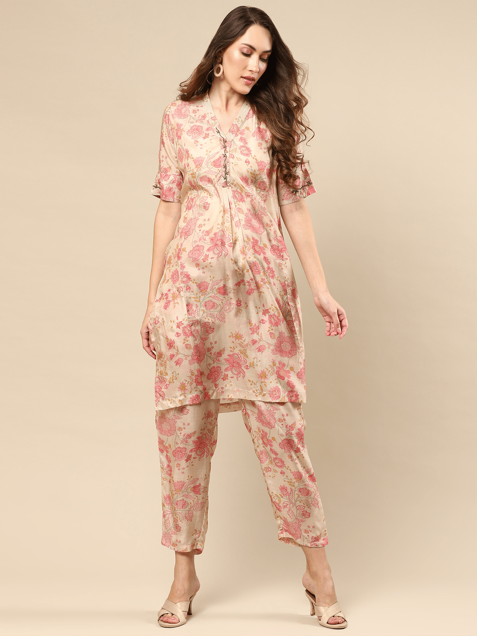 Printed Cotton Silk Kurta With Pant-XS