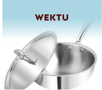 WEKTU Triply Stainless Steel Deep Fry Pan with Lid / Wok Pan – 2.2L Capacity, 22 cm Diameter, Induction Bottom