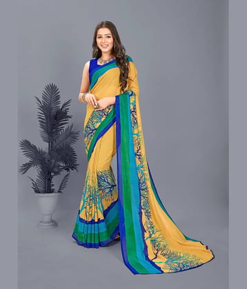 ANAND SAREES Georgette Printed Saree With Unstitched Blouse Piece ( Beige )