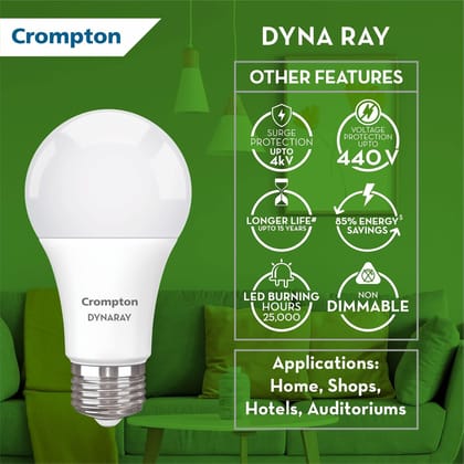 Crompton 9W LED Bulb | Cool Day Light | B22 Base | High Voltage & Surge Protection | Pack of 6