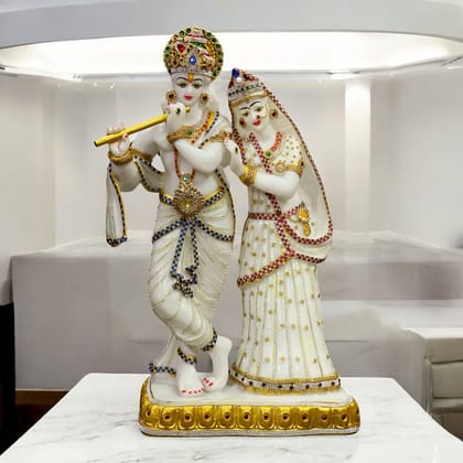 Handcrafted Radha Krishan Marble Look Beautiful Decorative Idol  H 23.5 Inches For Home Office Decor-Composite Marble