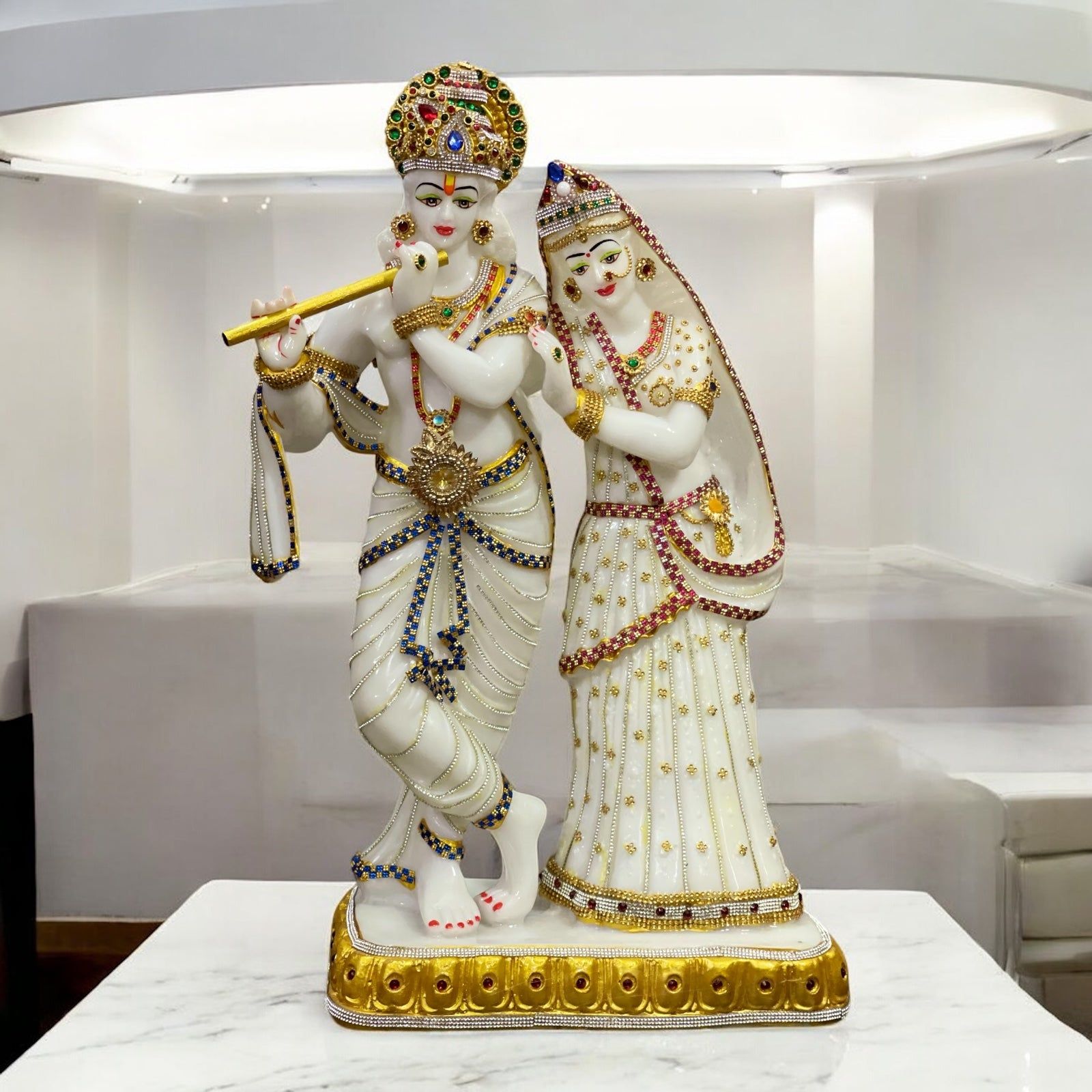 Handcrafted Radha Krishan Marble Look Beautiful Decorative Idol  H 23.5 Inches For Home Office Decor-Composite Marble