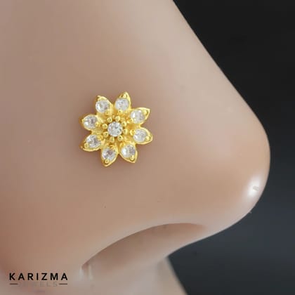 18K Real Gold star design Nose stud cum Earring White CZ Gold Screw Back-Nose Stud