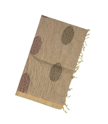 Taupe Rasipuram Cotton Saree With Stripes & Floral Buttas-Taupe