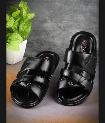Action Black Men's Leather Slipper