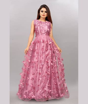 JULEE - Anarkali Net Peach Women's Semi Stitched Ethnic Gown ( Pack of 1 )