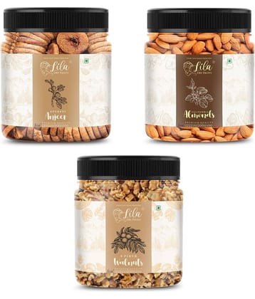 Lila Dry Fruits Figs (250gm), Almond(250gm) & Walnut(250 gm) Combo | Kaju Badam Akhrot Combo
