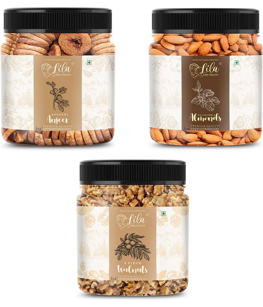 Lila Dry Fruits Figs (250gm), Almond(250gm) & Walnut(250 gm) Combo | Kaju Badam Akhrot Combo