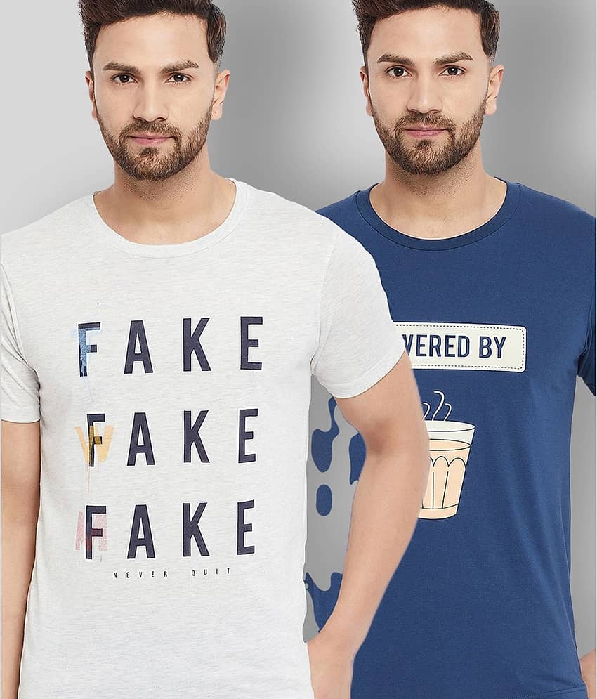 The Million Club Pack of 2 Cotton Blend Regular Fit Men's T-Shirt ( White )