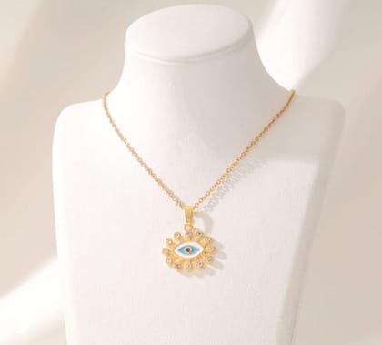 Stainless Steel Cubic Zirconia Evil Eye Pendent Necklace - S