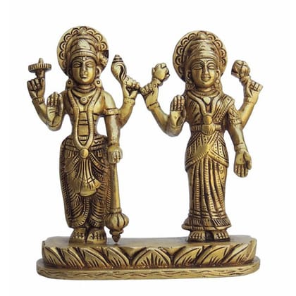 Brass Vishnu Laxmi Ji Statue - Home Temple God Idol, Height : 5.5 Inch (BSMAS1352 D)