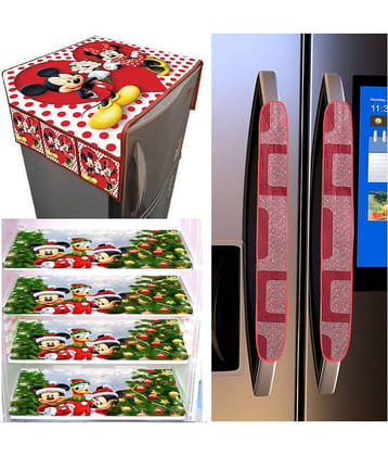 Crosmo Polyester Abstract Printed Fridge Mat & Cover ( 99 53 ) Pack of 7 - Red