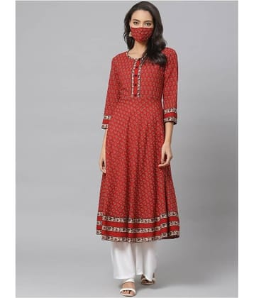 Yash Gallery Pack of 1 Cotton Printed Flared Women's Kurti - ( Maroon )