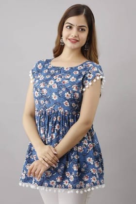 Casual Sleeveless Printed Women Blue Top