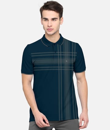 BULLMER Pack of 1 Cotton Blend Regular Fit Checks Half Sleeves Men's Polo T Shirt ( Navy )
