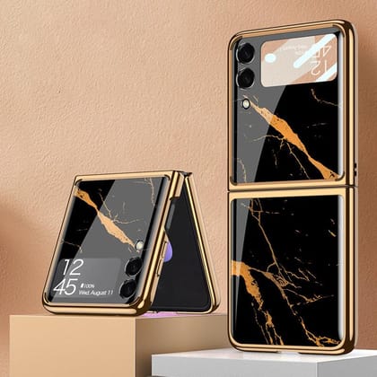 Royal Gold Plated Marble Pattern Luxury Cover-Samsung Galaxy Z Flip 3
