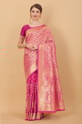 Yavira silk Women's Pink Handwoven Silk Blend Saree
