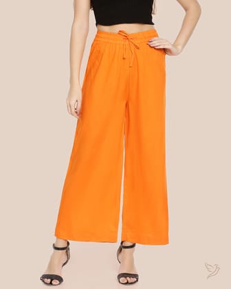 Solid Wide Leg Palazzo - Fiery Orange-S / Fiery Orange