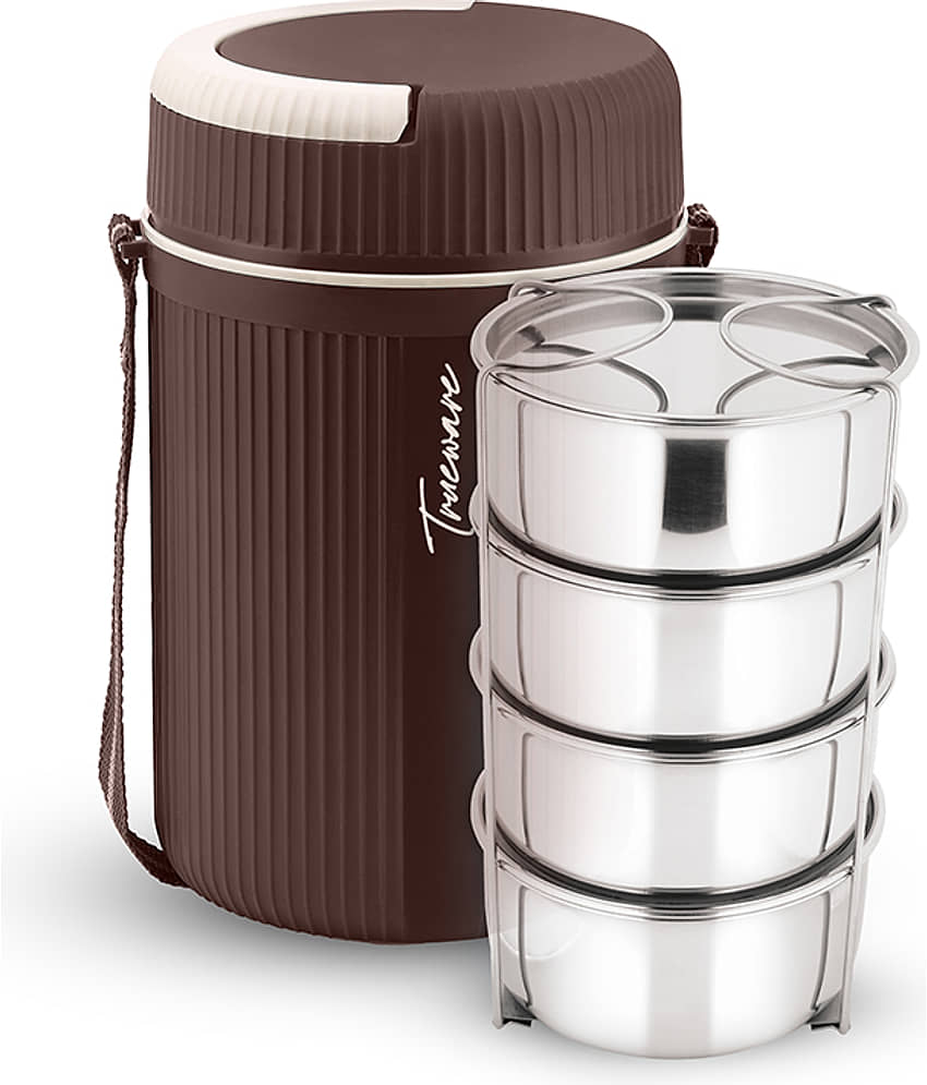 Trueware QUICK MEAL Outer Plastic Inner Stainless Steel Insulated Lunch Box 4 - Container ( Pack of 1 )