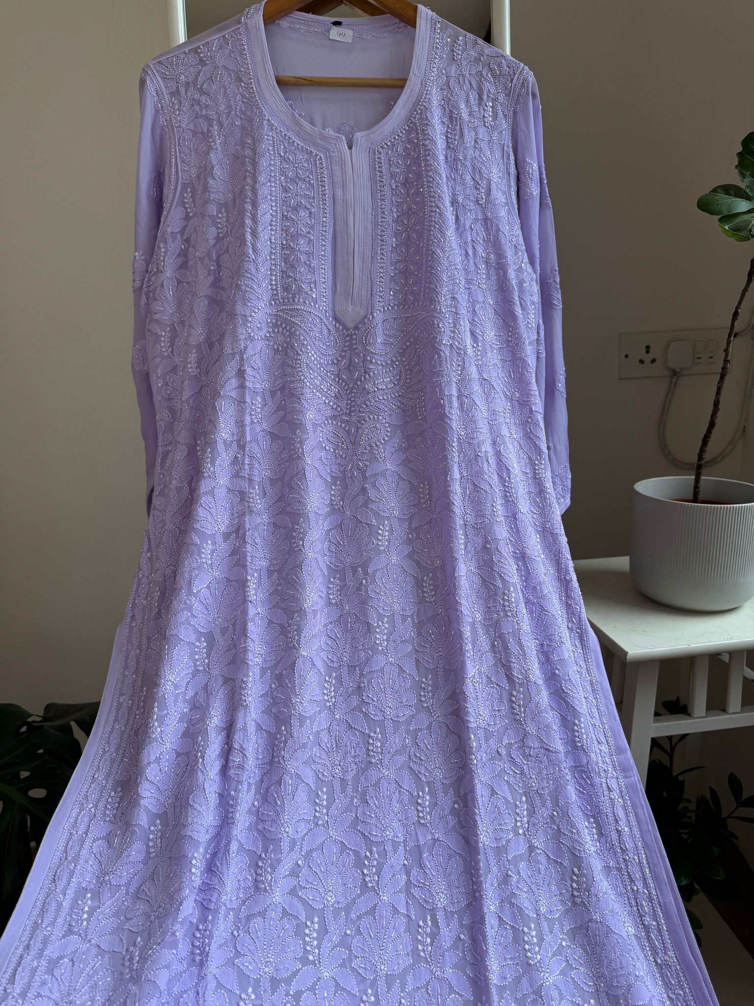 Viscose Chikankari Kurti with Pearl  Work - Lilac-Lilac / Viscose / XL