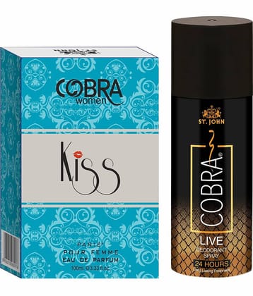 ST.JOHN Cobra Deo Live 150ml & 100ml Kiss Perfume Deodorant Spray & Perfume for Men 250 ml Pack of 2