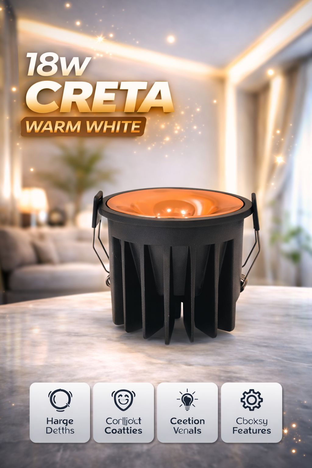 SPARKWORLD 18W LED Creta COB Spot Light Black Body with Shining Rose Gold Reflector Warm White Pack of 1