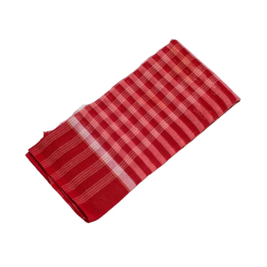 MAYAPURI Pure Cotton Traditional Handloom Gamcha/Gamchha/Gamucha/Gamusa/Towel (Red & White)
