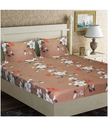 Home Candy Microfiber Floral Double Bedsheet with 2 Pillow Covers- Brown