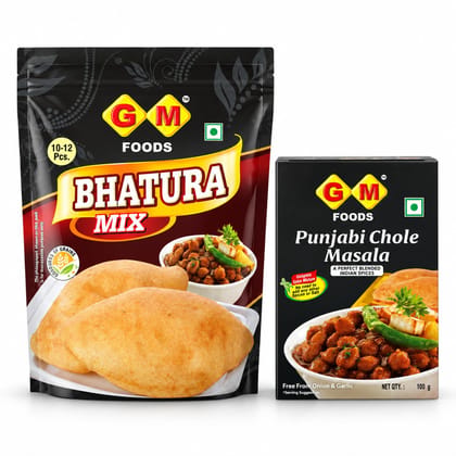 GM Foods Bhatura Mix 400g & Punjabi Chole Masala 100g Combo | Pack of 2 | Ready to Cook Bhature & Authentic Punjabi Chole Spice Mix | Traditional North Indian Meal