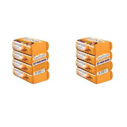 Santoor Skin Moisturizing Sandal & Turmeric Bathing Soap with Nourishing & Anti-Aging Properties| For Soft & Smooth and Younger-Looking Skin| For All Skin Types| Pack of 8, 125g Santoor Skin Moisturizing Sandal & Turmeric Bathing Soap with Nourishing & A