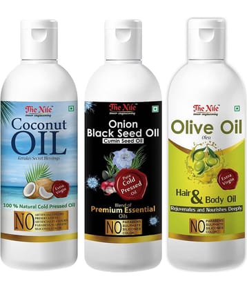 The Nile Coconut Oil 100 ML + Onion Black Seed 100 ML + Olive100 ML 300 mL Pack of 3