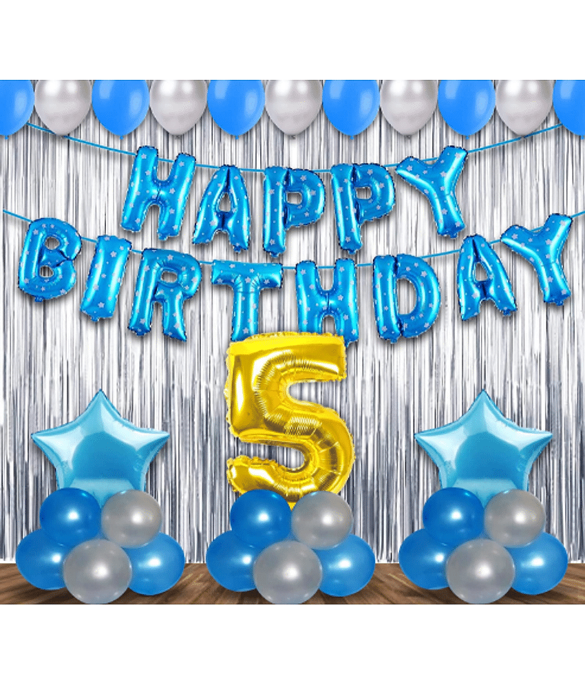 Jolly Party  5th Birthday Decoration Items For Boys With Fairy Light- 55Pcs Fourth Birthday Decoration