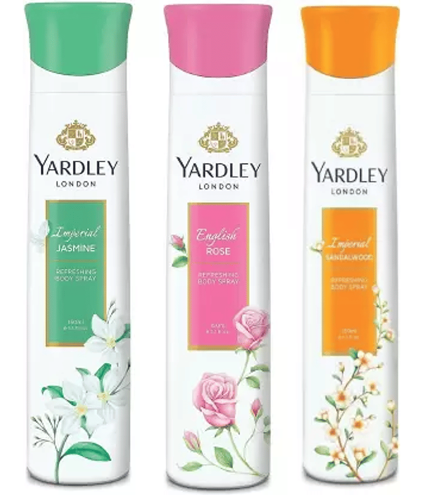 Yardley London JASMONE,English ROSE  and SandalWood Body Spray for WomenBody Spray - For Women (450 ml, Pack of 3)