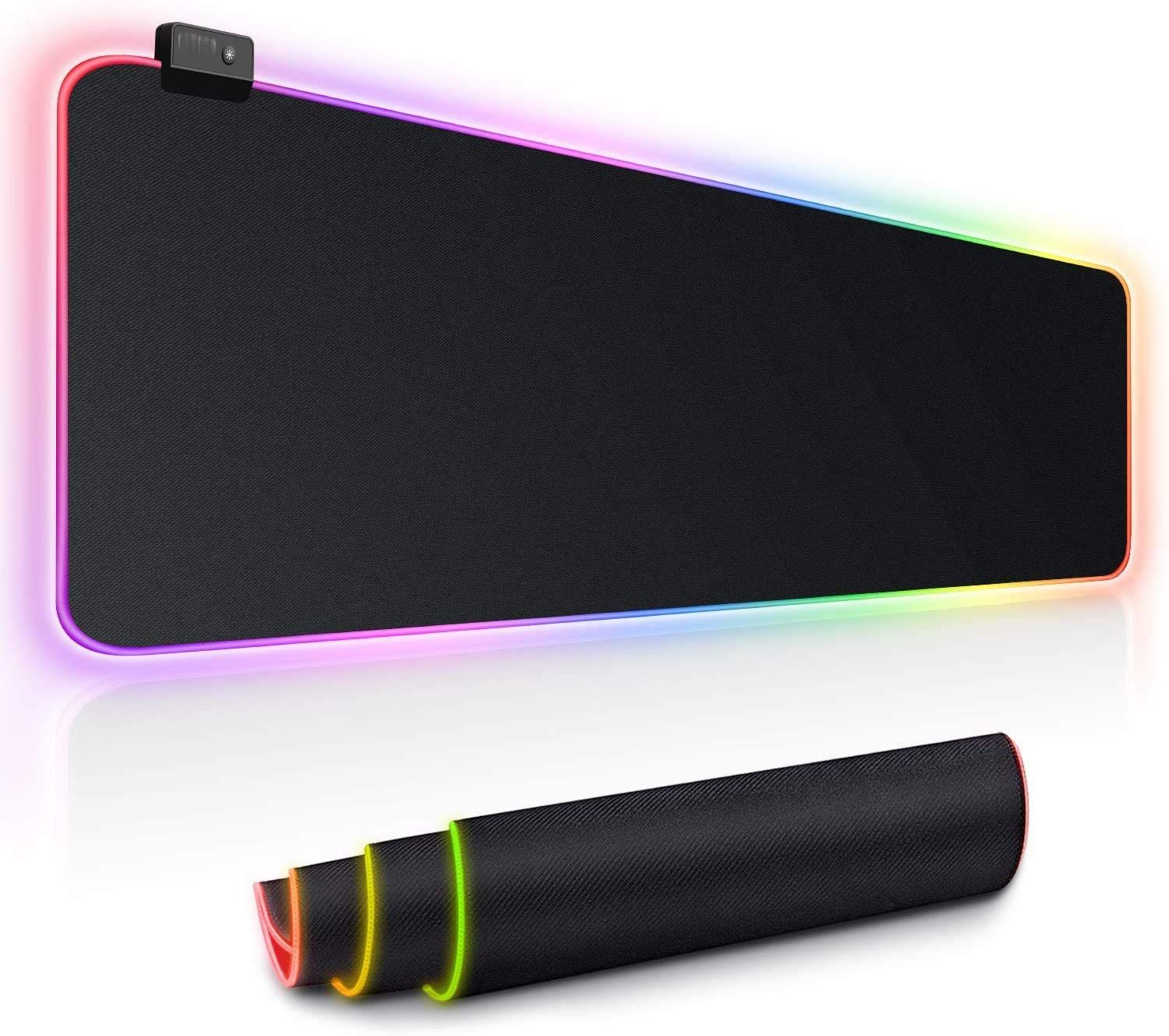 Storite RGB 800mm x 300mm x 4mm Gaming Mouse Pad, Large Soft Mouse Pad with 14 LED Lighting Modes,Gaming Desk Keyboard Pad, Non-Slip Rubber Base (80cm x 30cm x 4cm)- Black