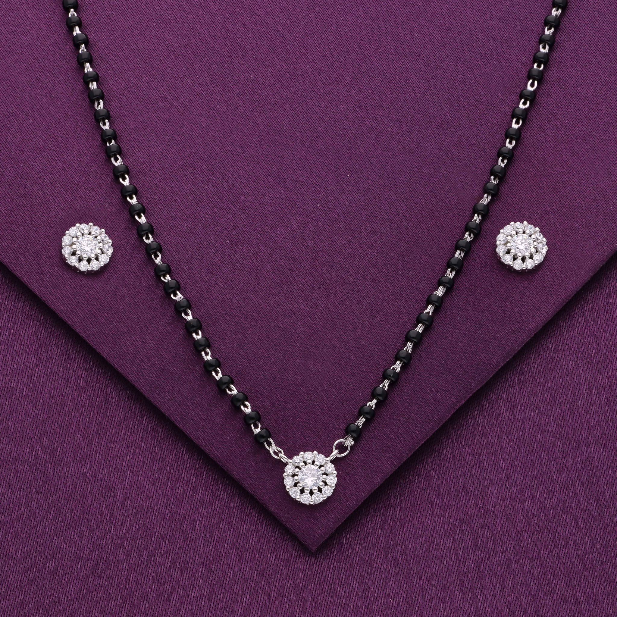 Classic Solitaire Silver Mangalsutra-White Stone / Silver