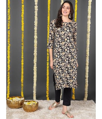 Vaamsi Cotton Blend Printed Straight Women's Kurti - Black ( Pack of 1 )