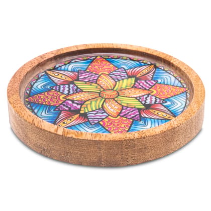 Wooden Round Coasters with Mandala Print Design Set of 2 Wooden Round Coasters with Mandala Print Design Set of 2