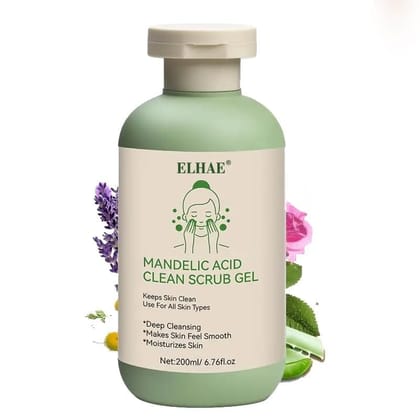 ELHAE Mandelic Acid Cleansing Gel - Aloe, Rose & Chamomile | Deep Moisturizing Face & Body Scrub, Alcohol-Free, 200ml (6.76 fl.oz) for All Skin Types
